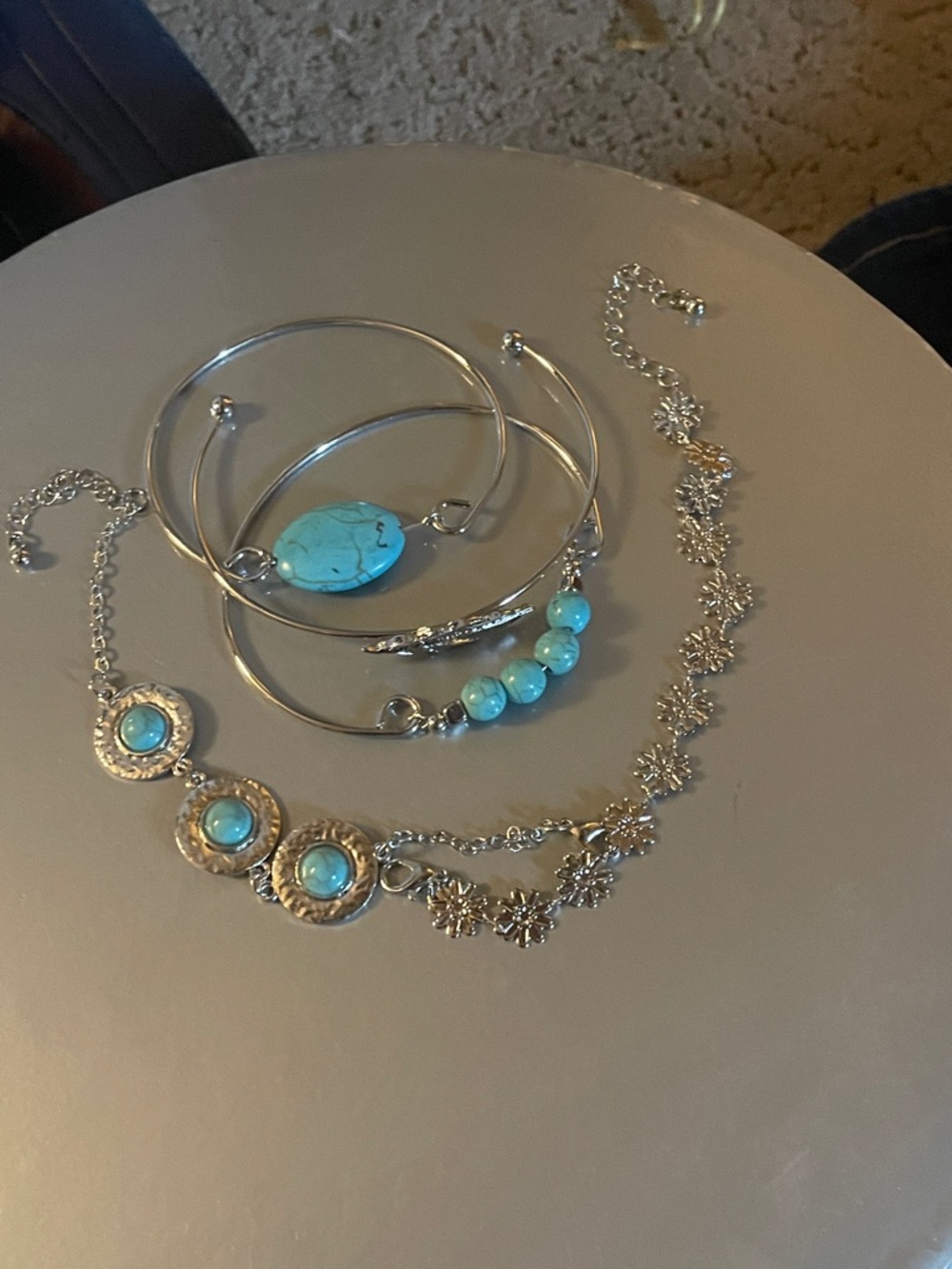 Silver and torquoise fashion bracelet set